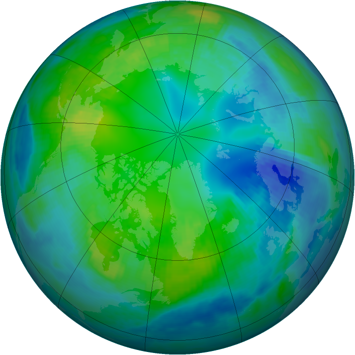 Arctic ozone map for 28 October 1999